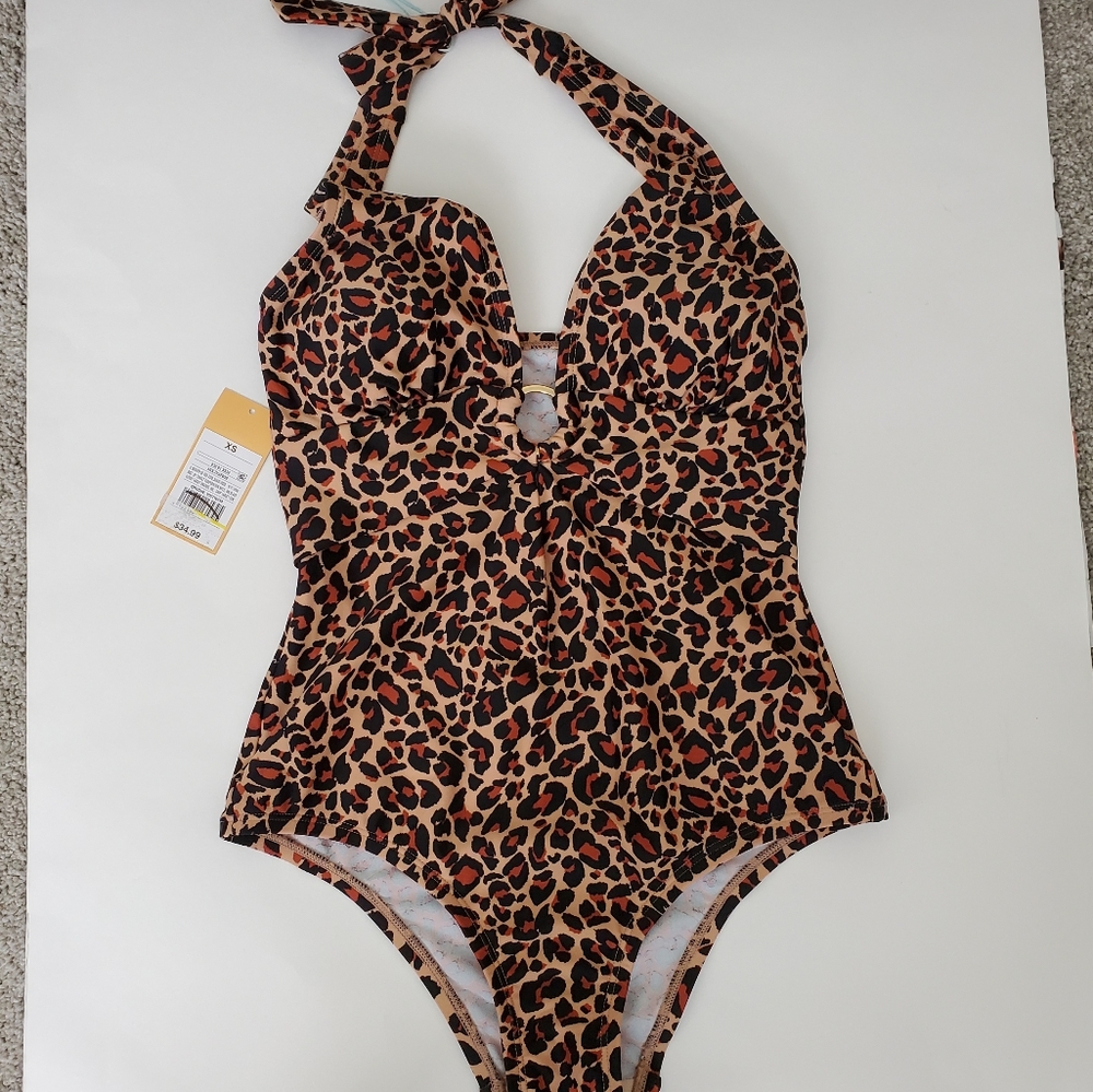 New Kona Sol leopard print one piece swimsuit XS